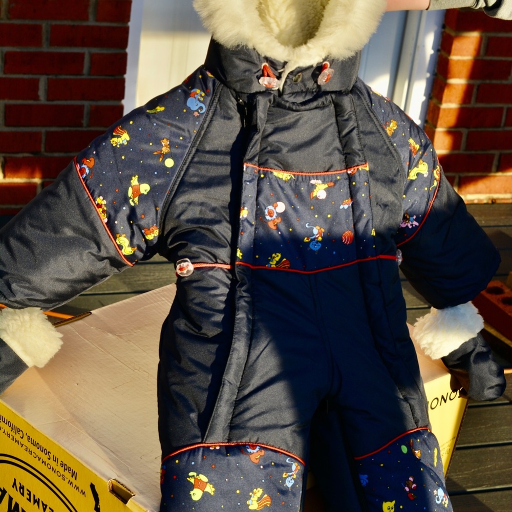 Baby Snowsuit 6-9M Winter Jumpsuit Blue Faux Fur - Picture 3 of 6